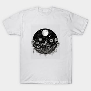 Moonlit Poppies || Botanical moon illustration T-Shirt